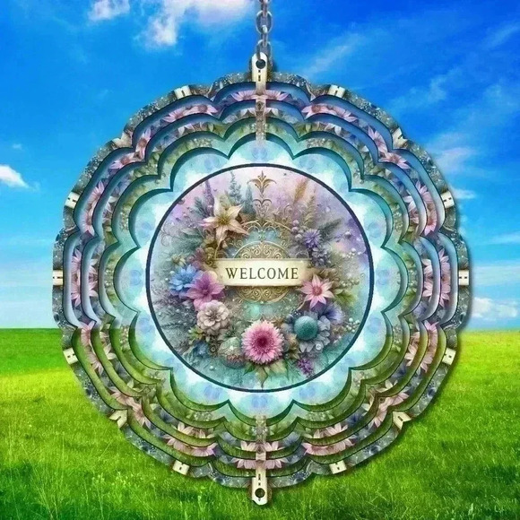 8 inch purple floral scalloped wind welcome front door /outside spinner - Picture 2 of 2